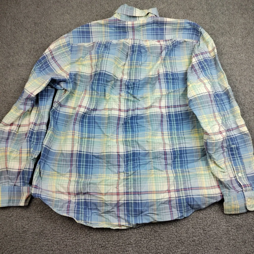 Ralph Lauren Plaid Button Down Shirt XL Blue Green Yellow Long Sleeve Flesh Pony